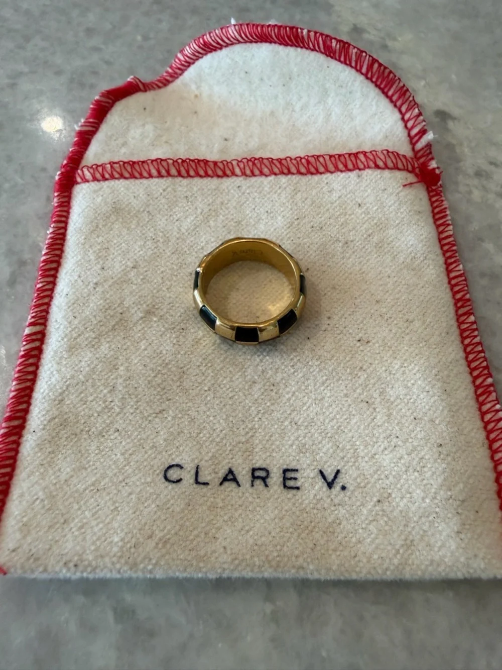 New with bag Clare V. 14k Gold Plated Ring with Black Enamel Panels - Picture 2 of 3